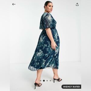 ASOS DESIGN Curve pleated midi dress with kimono sleeve and tie waist in print